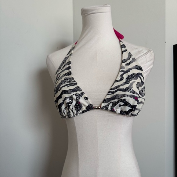 Y2K Zebra Print Halter Bikini Top L animal 90s glam - Picture 3 of 6